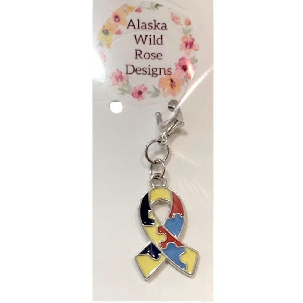 Autism Awareness Puzzle Ribbon Charm - Picture 2 of 2
